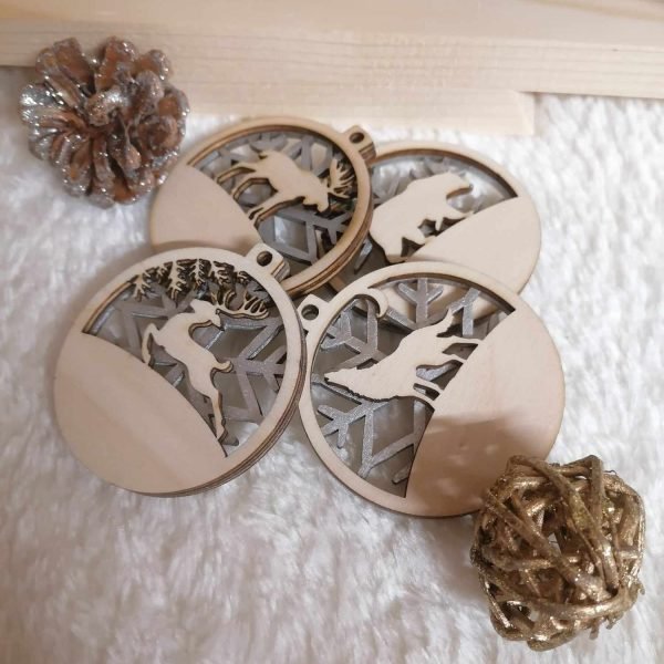 Komplet lesenih božičnih obeskov gozdne živali – 4 kosi