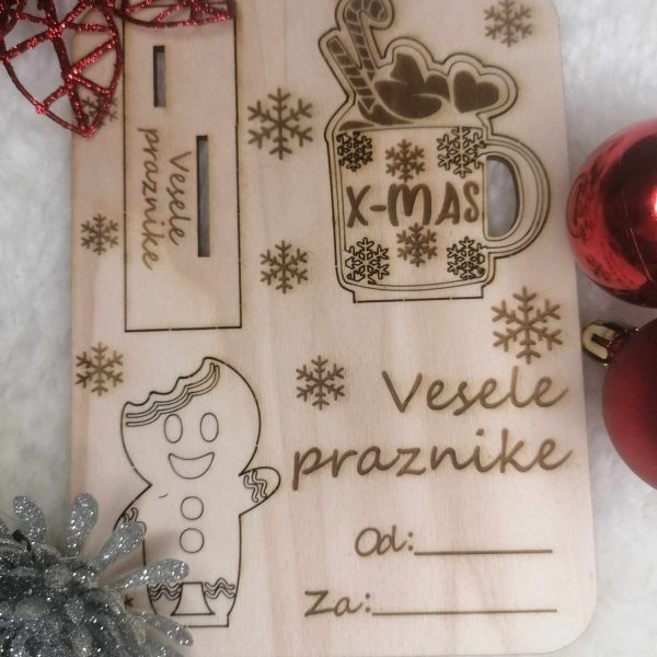 DIY lesena čestitka – piškotek in kakav