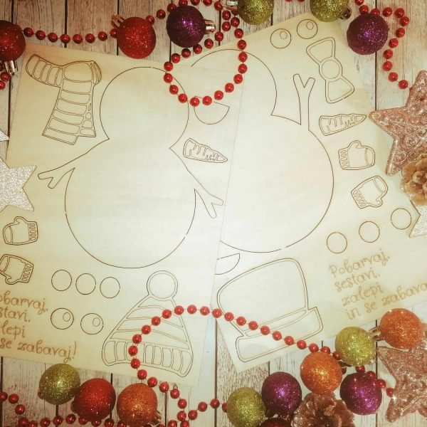 Leseni DIY snežak z okraski za pobarvanje – A3 set