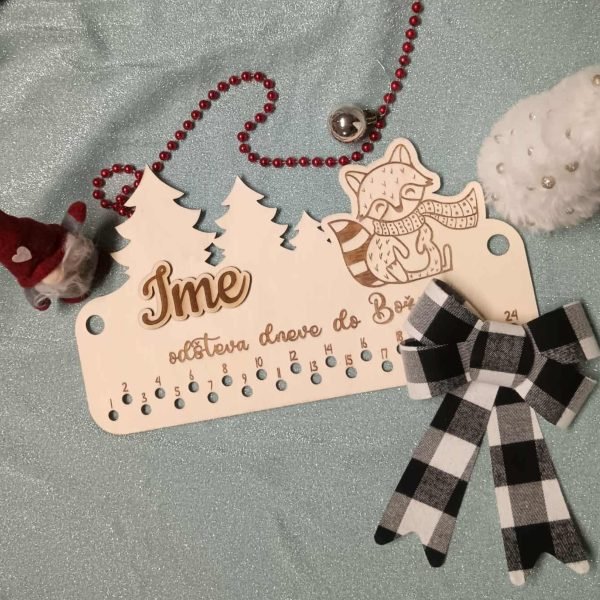 Leseni adventni koledar Rakun - tablica za DIY darilca in vrečke