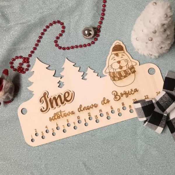 Leseni adventni koledar Mrozek - tablica za DIY darilca in vrečke