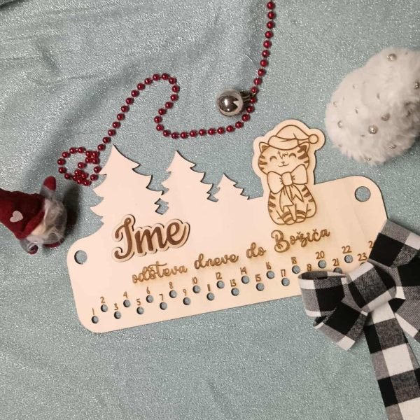 Leseni adventni koledar Mucka - tablica za DIY darilca in vrečke